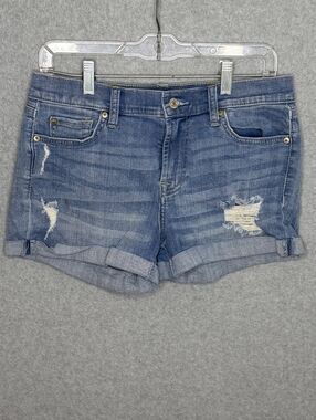 7 For All Mankind Distressed Rolled Hem Denim Shorts - Blue Sz 28